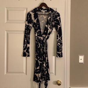 DVF blue and white wrap dress